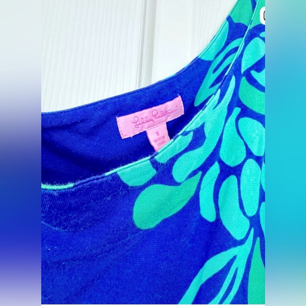 Lilly Pulitzer Vibrant Blue and Green one shoulder Dress size small spring beach - Picture 2 of 4